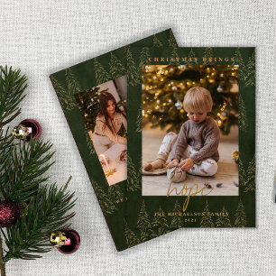 Golden Christmas Fir Trees  2 Photo Holiday Card