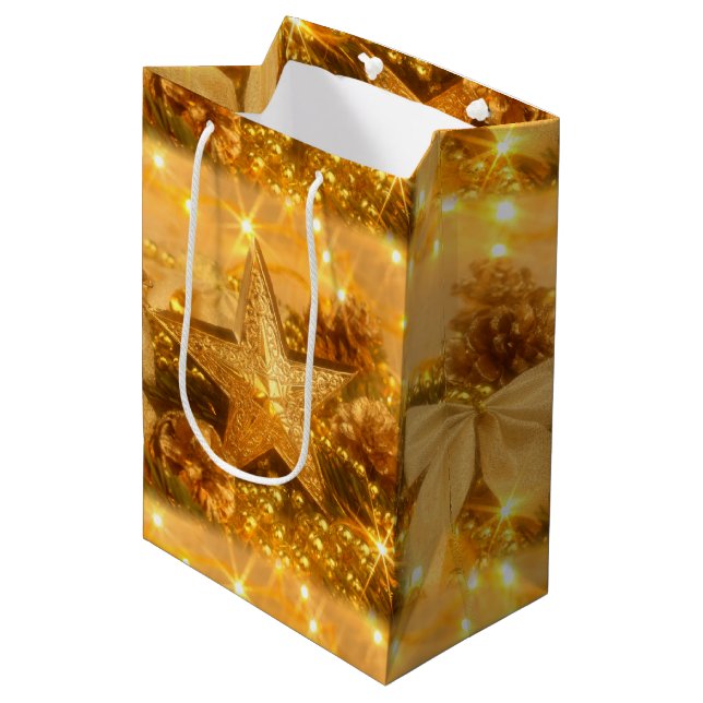 Golden Christmas Gift Bag (Front Angled)