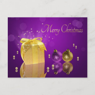 Golden Christmas Gift Box Holiday Postcard