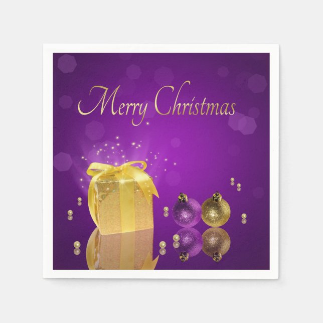 Golden Christmas Gift Box Napkin (Front)