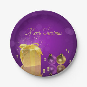 Golden Christmas Gift Box Paper Plate