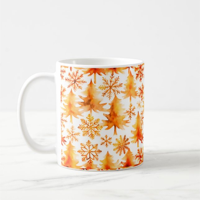 Golden Christmas, Gold pines and gold snowflakes Coffee Mug (Left)