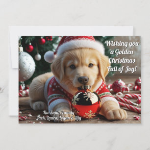 Golden Christmas Golden Retriever Personalised Holiday Card