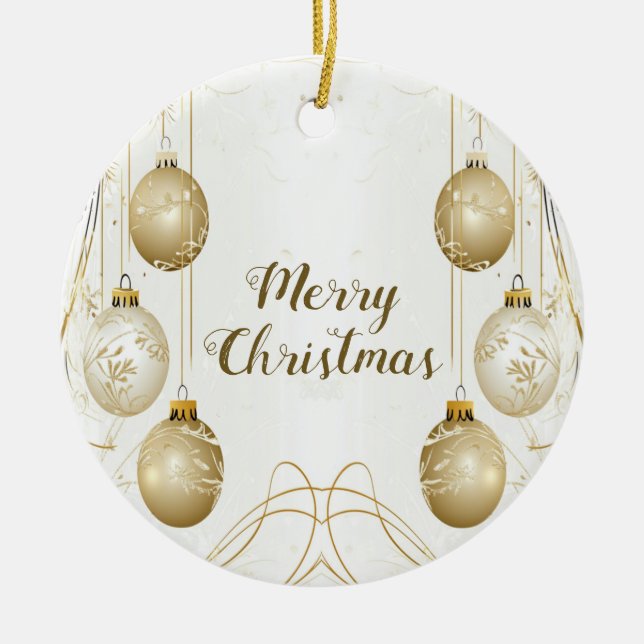 Golden Christmas Holiday Party Elegant Ceramic Ornament (Front)