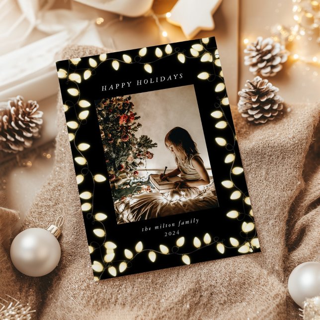 Golden Christmas Lights One Photo Holiday Card (Creator Uploaded)