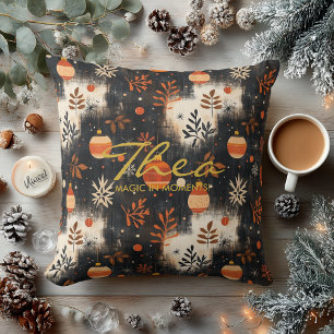 Golden Christmas Magic – Warm Holiday Ornament Art Cushion