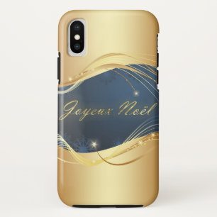 Golden Christmas motive with blue background... iPhone X Case