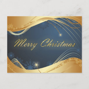 Golden Christmas motive with blue background... Holiday Postcard