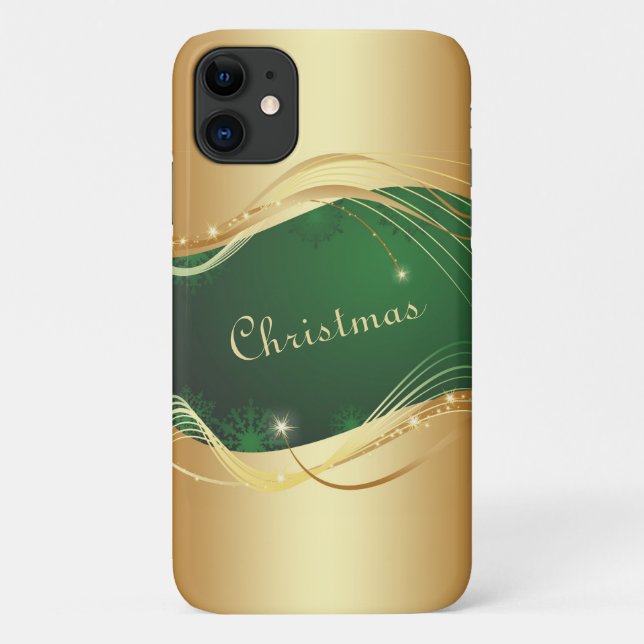 Golden Christmas motive with green background... Case-Mate iPhone Case (Back)