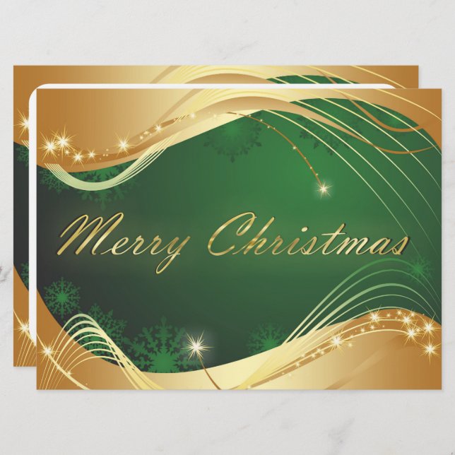 Golden Christmas motive with green background Holiday Card (Front/Back)