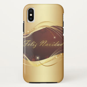 Golden Christmas motive with red background... iPhone X Case