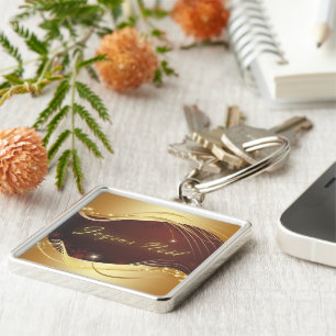 Golden Christmas motive with red background... Key Ring