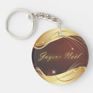 Golden Christmas motive with red background... Key Ring