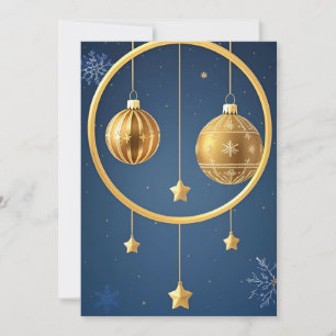 Golden Christmas Ornaments Hanging Holiday Card