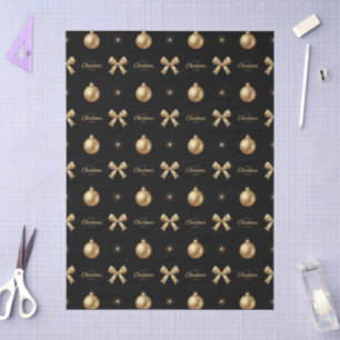 🖤 Golden Christmas Ornaments On Black Luxury Tissue Paper