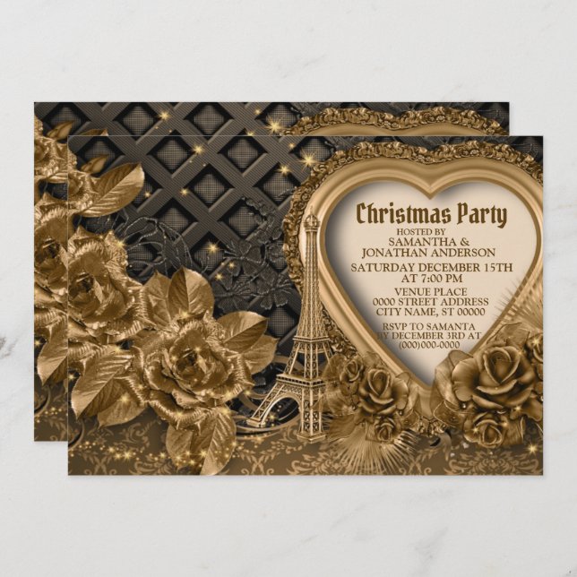 Golden Christmas Party Beautiful Elegant Invitation (Front/Back)