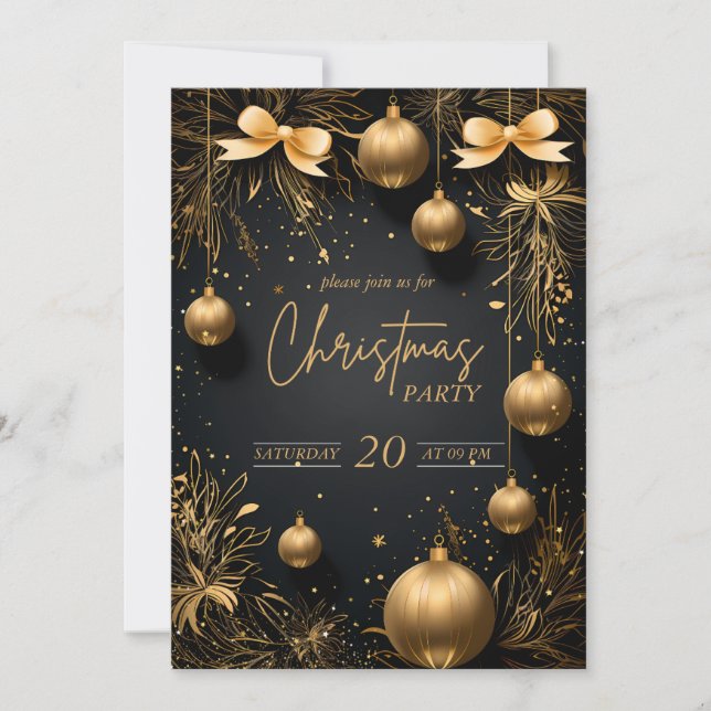 Golden Christmas Party Extravaganza Invitation  (Front)