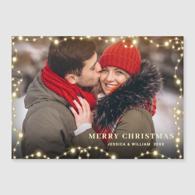 Golden Christmas PHOTO Holiday Magnetic Card (Front)