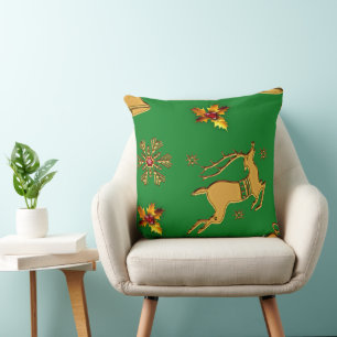 Golden Christmas Reindeer Cushion