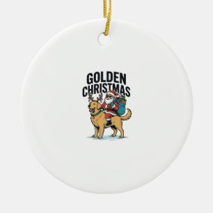 Golden Christmas Santa Riding Retriever Shirt Desi Ceramic Ornament