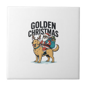 Golden Christmas Santa Riding Retriever Shirt Desi Ceramic Tile