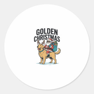 Golden Christmas Santa Riding Retriever Shirt Desi Classic Round Sticker