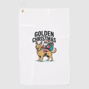 Golden Christmas Santa Riding Retriever Shirt Desi Golf Towel