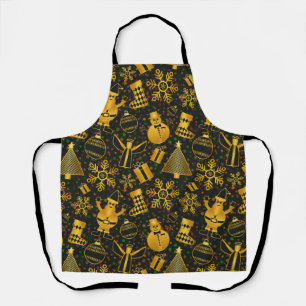 Golden Christmas Santa Snowman Apron