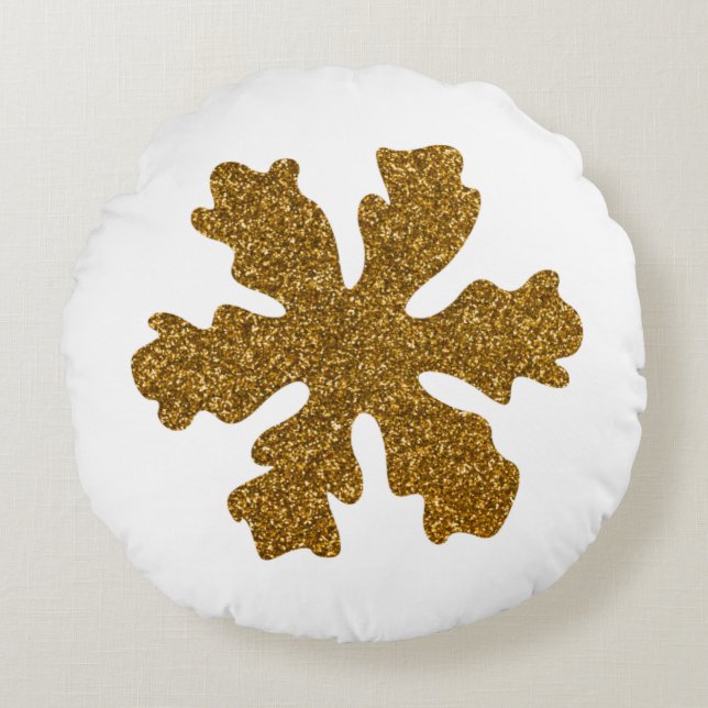 Golden Christmas Snow Star  Round Cushion (Front)