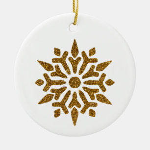 Golden Christmas Snowflake Star Ceramic Ornament