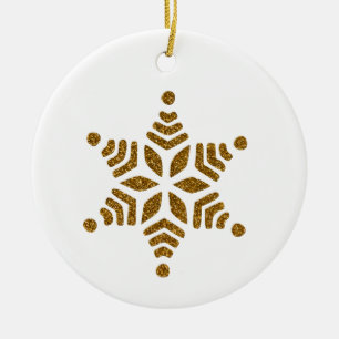 Golden Christmas Snowflake Star Ceramic Ornament