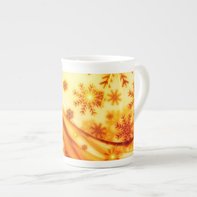 Golden Christmas Snowflakes Bone China Mug (Front Right)