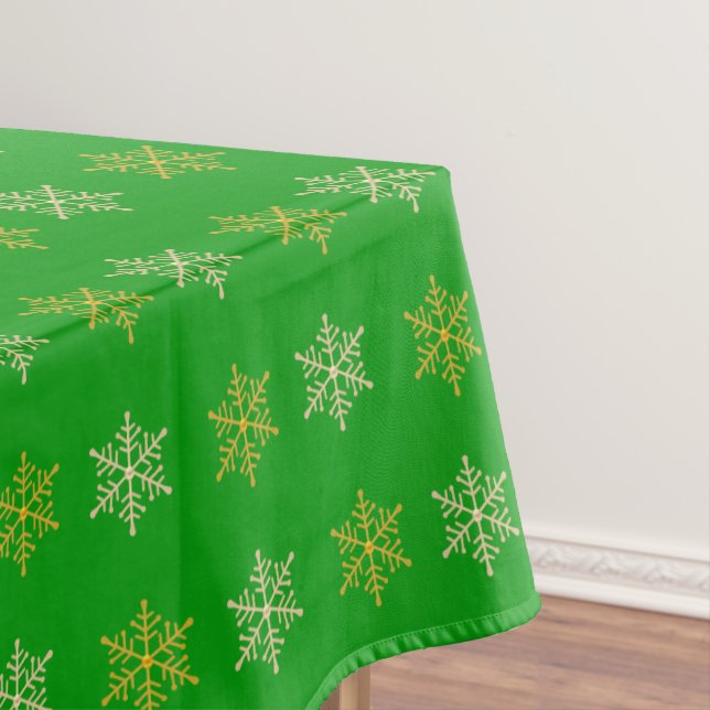 Golden Christmas Snowflakes on Green Tablecloth (In Situ)