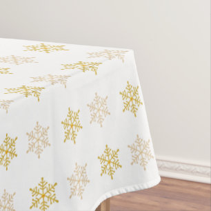 Golden Christmas Snowflakes on White Tablecloth