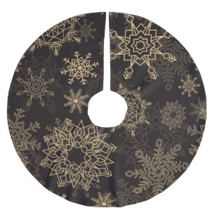 Golden Christmas Snowflakes Pattern 1 Brushed Polyester Tree Skirt