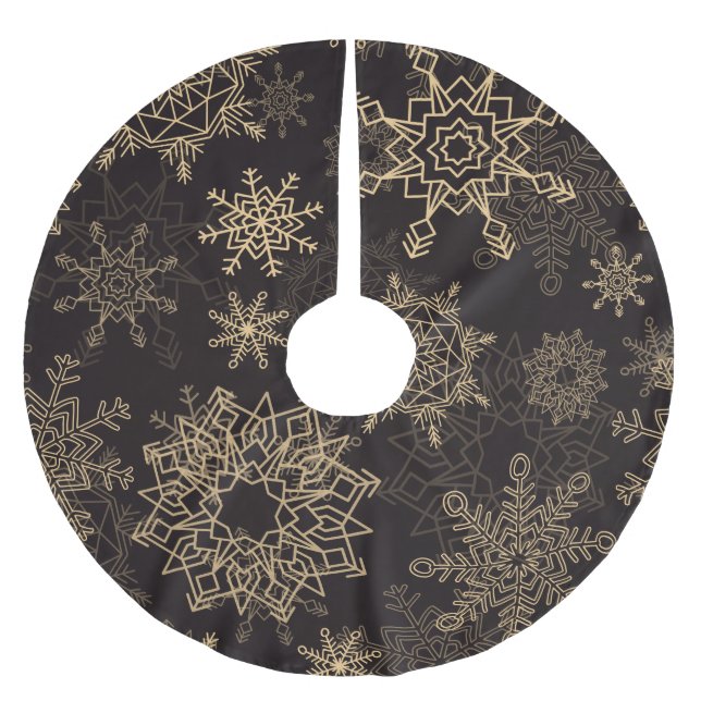 Golden Christmas Snowflakes Pattern 1 Brushed Polyester Tree Skirt (Front)