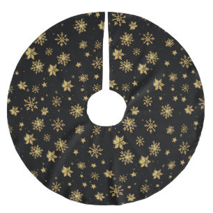 Golden Christmas Snowflakes Pattern Brushed Polyester Tree Skirt
