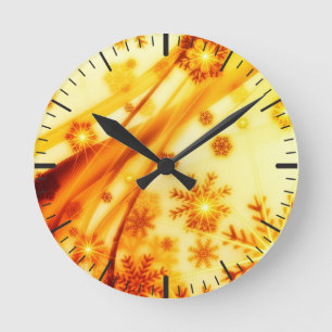 Golden Christmas Snowflakes Round Clock