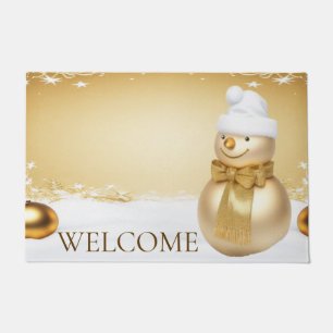 Golden Christmas Snowman Holiday Doormat