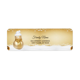 Golden Christmas Snowman Holiday Return Address Label