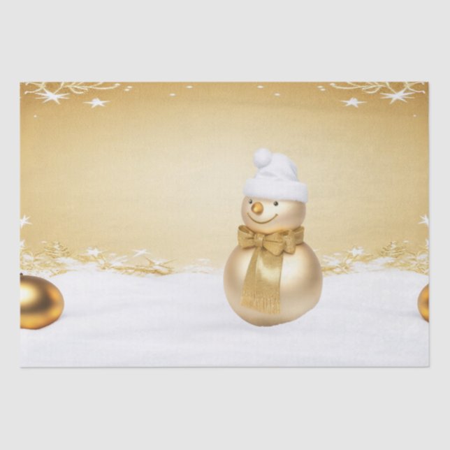 Golden Christmas Snowman Holiday Tissue Paper (Front)