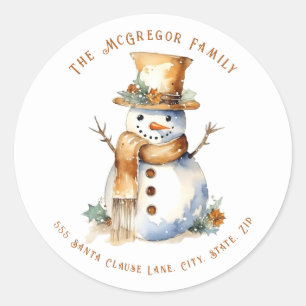 Golden Christmas Snowman Return Address Classic Round Sticker