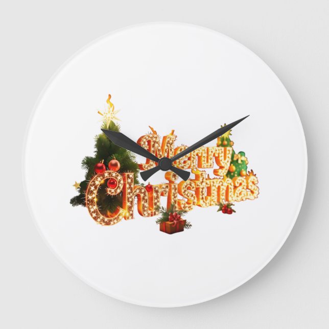 Golden Christmas Sparkle - Festive Tree Large Clock (Front)