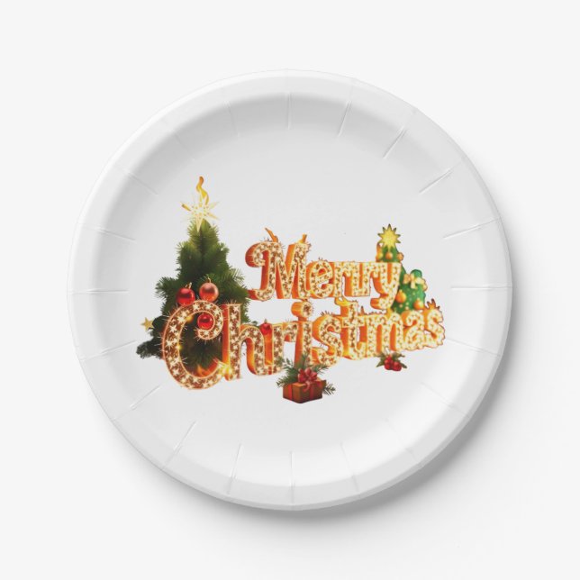 Golden Christmas Sparkle - Festive Tree Paper Plate (Front)