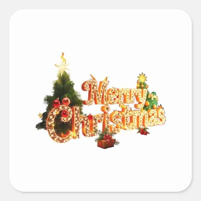 Golden Christmas Sparkle - Festive Tree Square Sticker (Front)