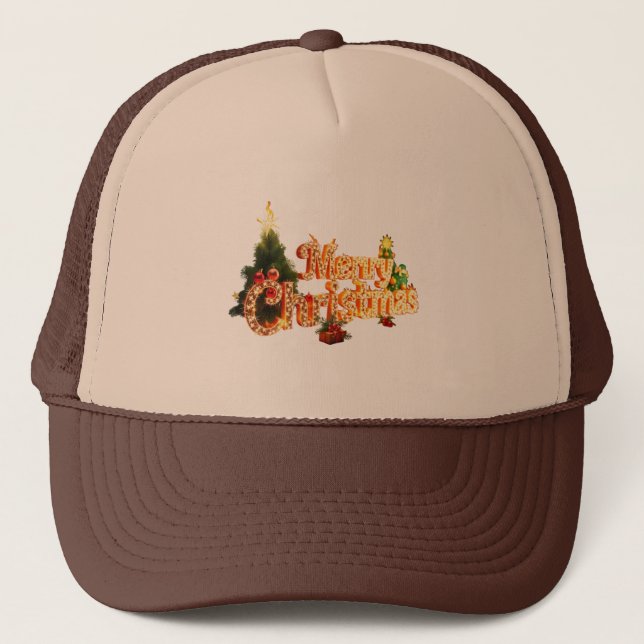 Golden Christmas Sparkle - Festive Tree Trucker Hat (Front)