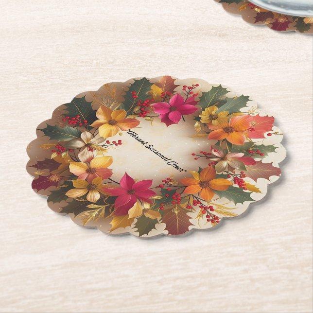 "Golden Christmas Splendour" Paper Coaster (Angled)