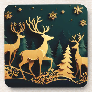 Golden Christmas Stags Coaster