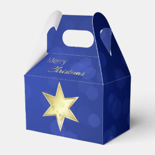 Golden Christmas Star Blue Bokeh Favour Box
