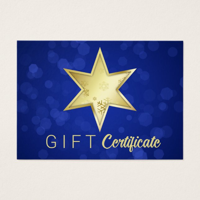 Golden Christmas Star Blue Bokeh Gift Card (Front)